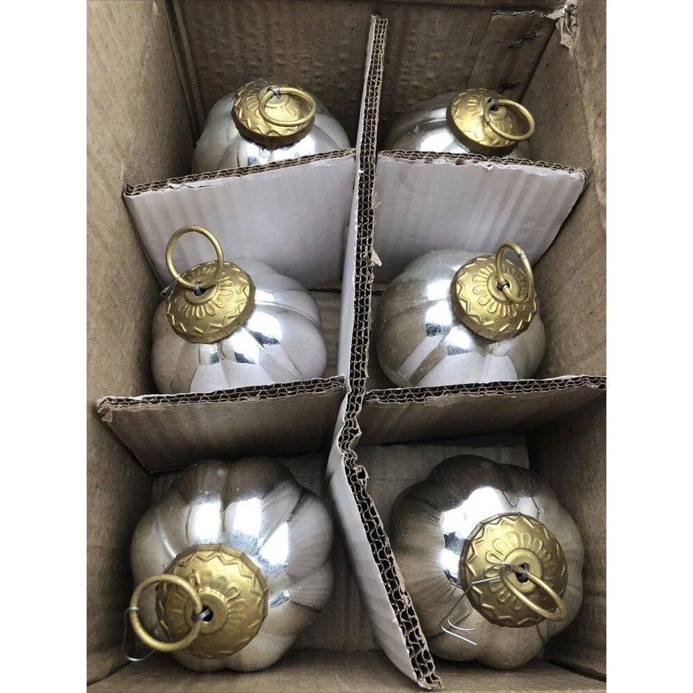 Silver pumpkins Christmas ornaments  India Vintage Kugel Mercury glass
